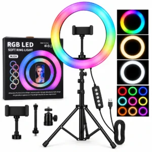 12-inch RGB ring light with 2.2m tripod stand, phone holder and adjustable colour lighting