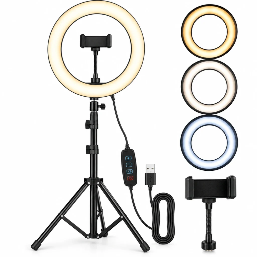 12-inch ring light with 2.1m tripod stand, phone holder and 3 lighting modes