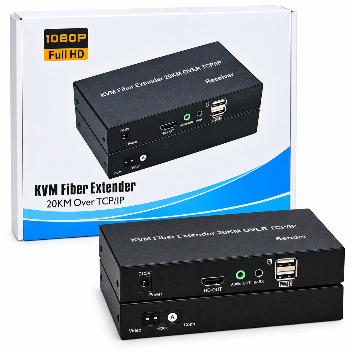 20KM KVM fiber extender 1080P with HDMI USB audio and IR transmitter receiver