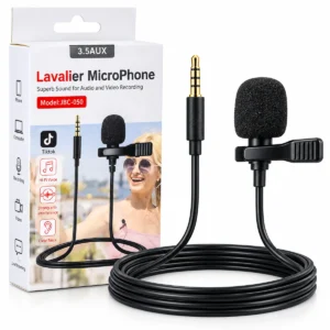 JBC-050 3.5mm AUX lavalier lapel microphone with clip and foam windscreen