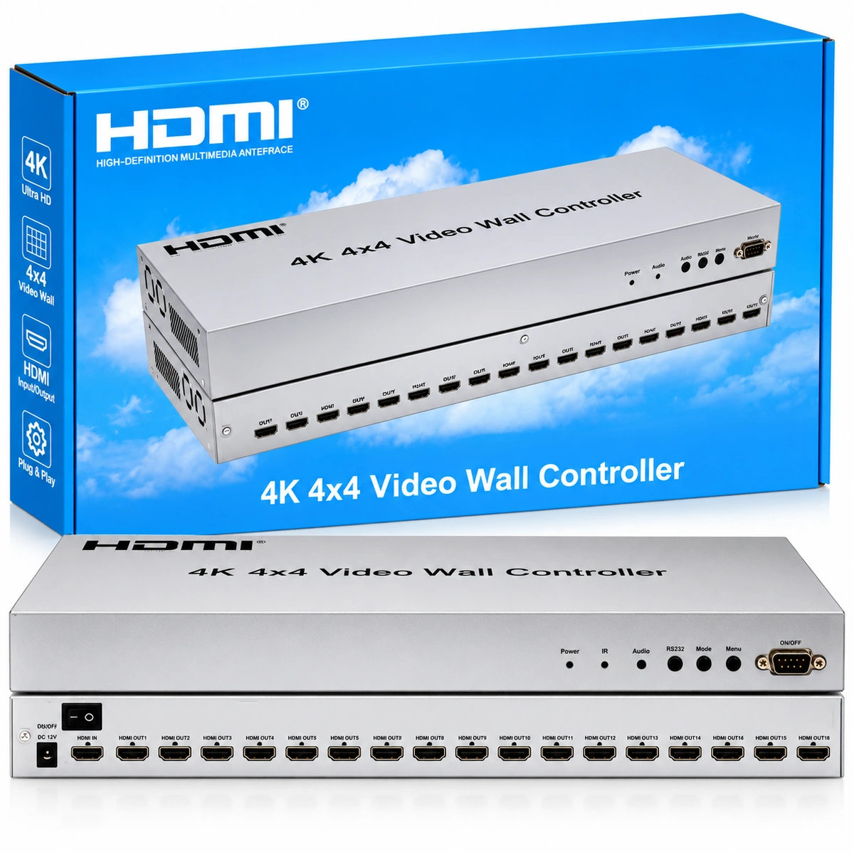 4K 4x4 HDMI video wall controller for 16 screens
