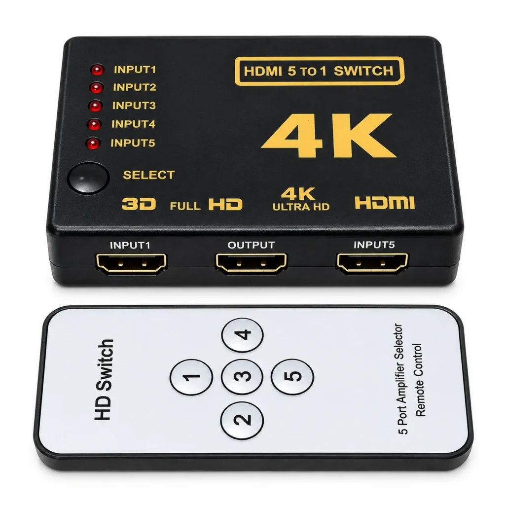 4K HDMI switch 5x1 5 input 1 output with remote