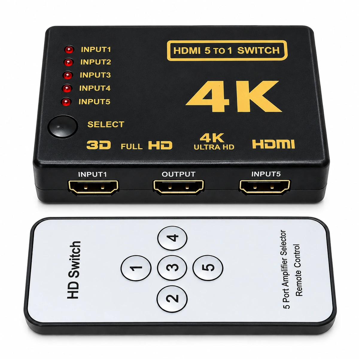 4K HDMI switch 5x1 5 input 1 output with remote
