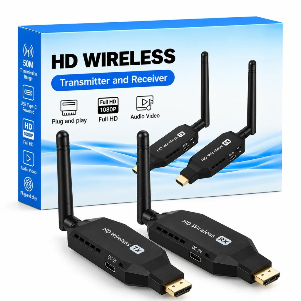 50m wireless HDMI extender transmitter receiver USB-C powered