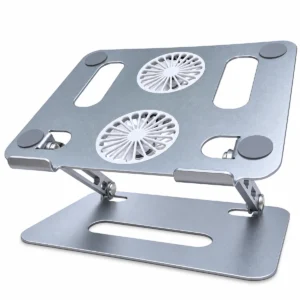 Adjustable metallic laptop stand with dual cooling fans