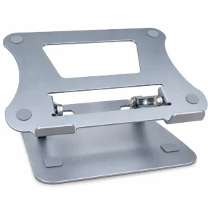 Adjustable metallic laptop stand with anti-slip pads and open ventilation design