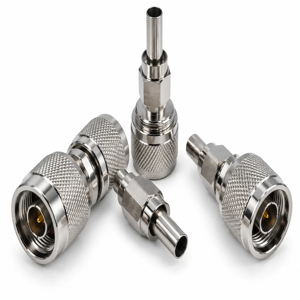 F and N connector for RG6 coaxial cable used with GSM signal boosters
