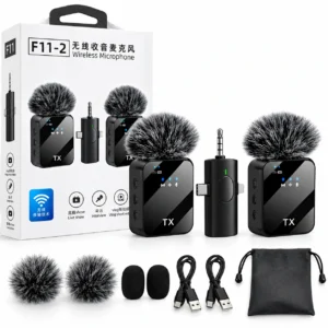 F11-2 dual wireless microphone with Type-C Lightning and 3.5mm AUX receiver