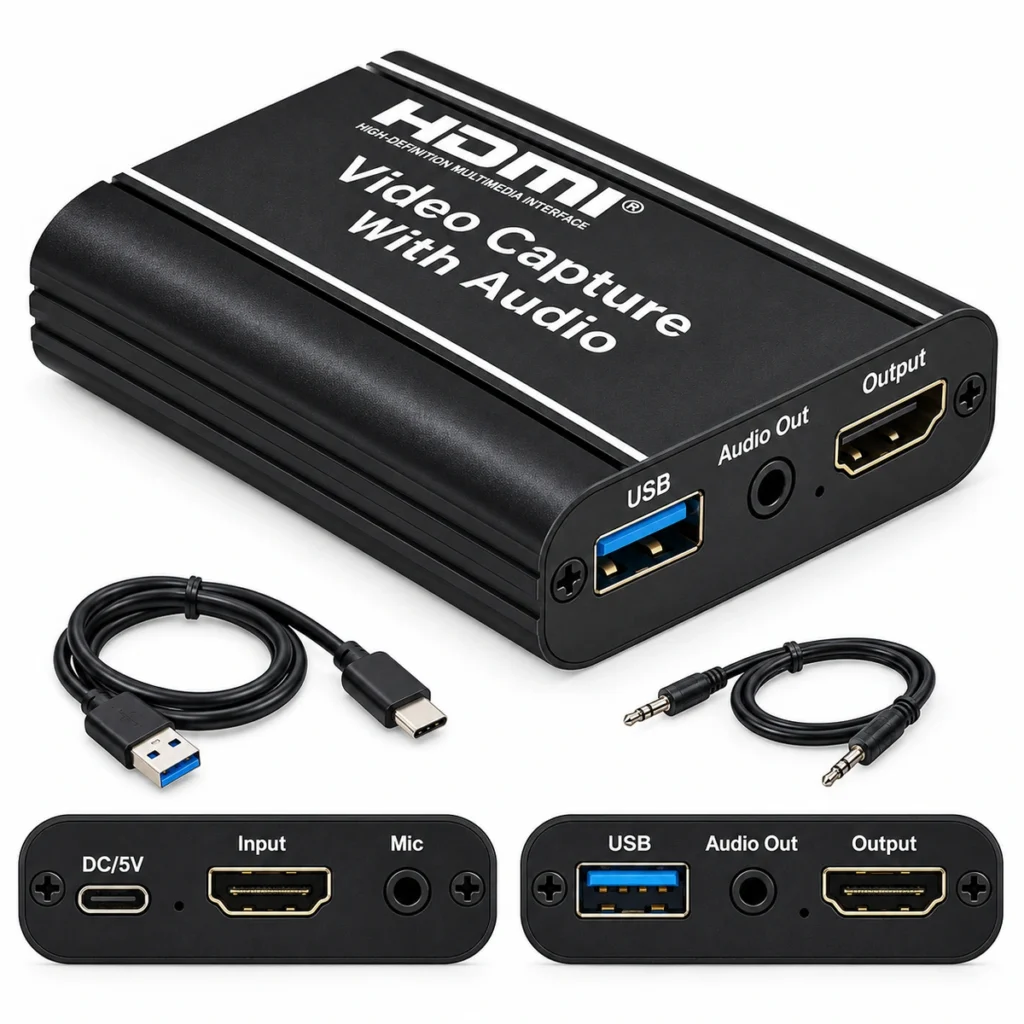 HDMI video capture card with audio, microphone and loop output