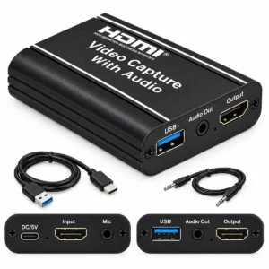 HDMI video capture card with audio, microphone and loop output