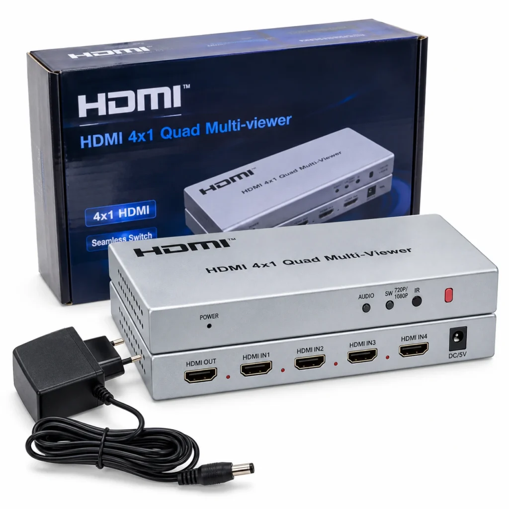 4K HDMI 4x1 Quad Multi-Viewer with power adapter