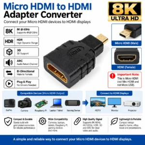 Micro HDMI male to HDMI female adapter converter