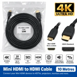Mini HDMI to HDMI Cable 10M 4K 60Hz
