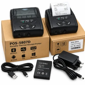 POS-5807D portable Bluetooth thermal receipt printer with USB and COM