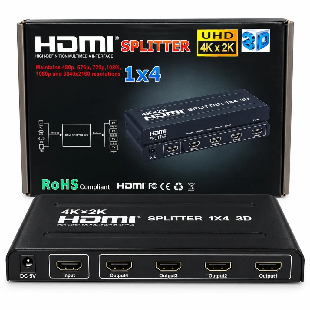 4K HDMI splitter 1x4 powered 4 way UHD 3D