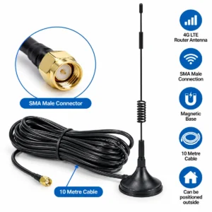 SMA male 4G LTE router antenna with 10m cable and magnetic base