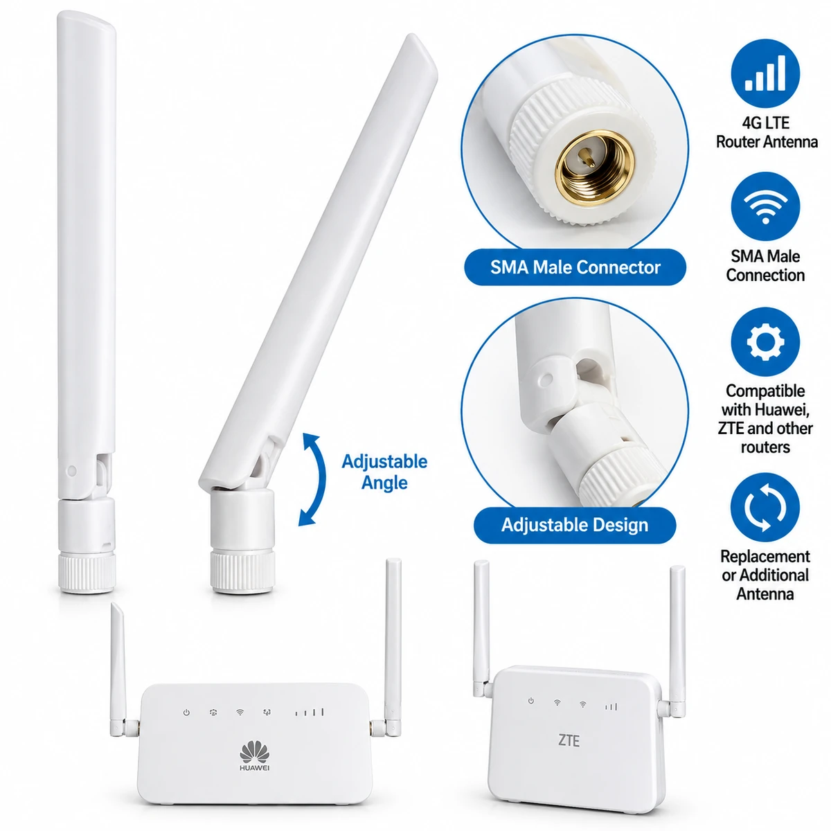 SMA male 4G LTE router antenna for compatible Huawei, ZTE and SIM card routers