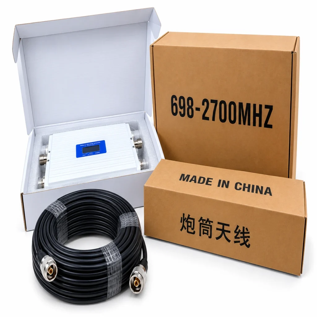 Tri-band 2G 3G 4G GSM signal booster full kit with 10m cable and antennas