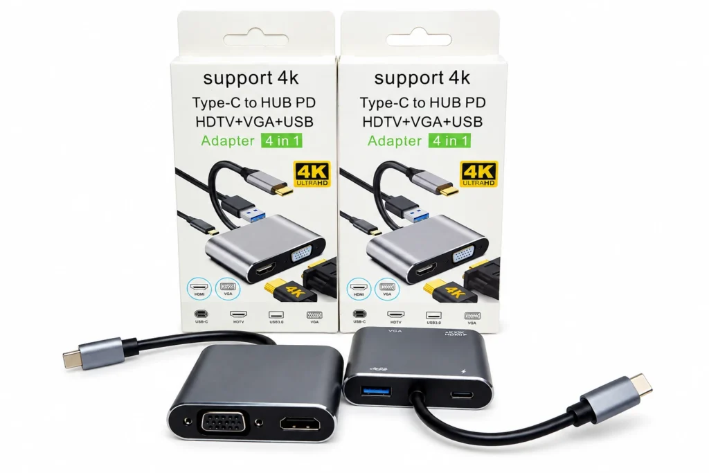 USB-C 4-in-1 hub with HDMI VGA USB 3.0 and PD