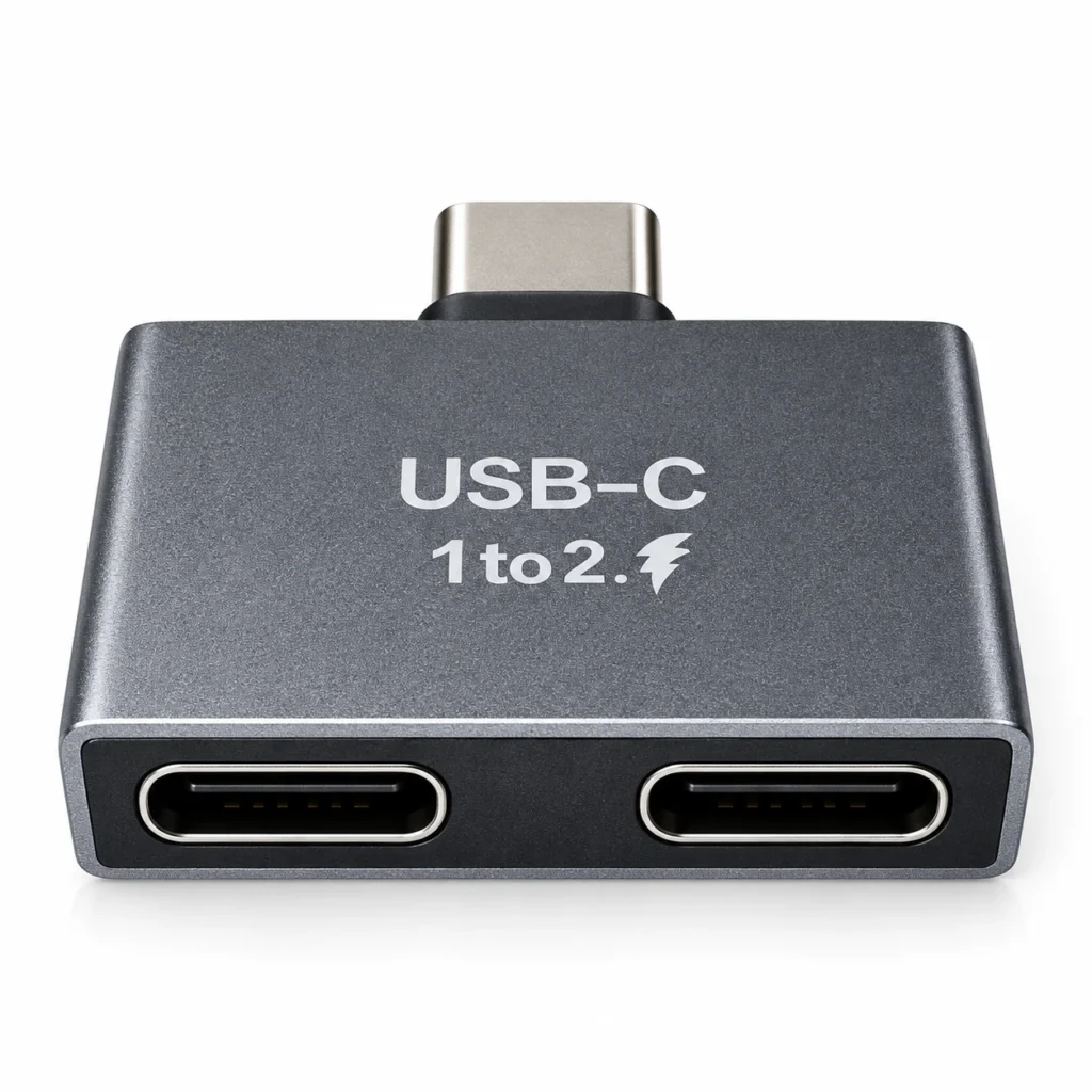 USB-C male to dual USB-C female 1-to-2 splitter adapter