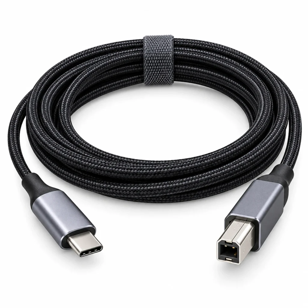 USB-C to USB-B printer cable 1.8M braided black cable