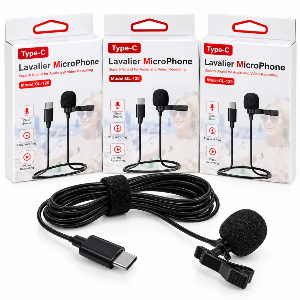 GL-120 USB Type-C lavalier microphone for compatible phones, tablets and computers