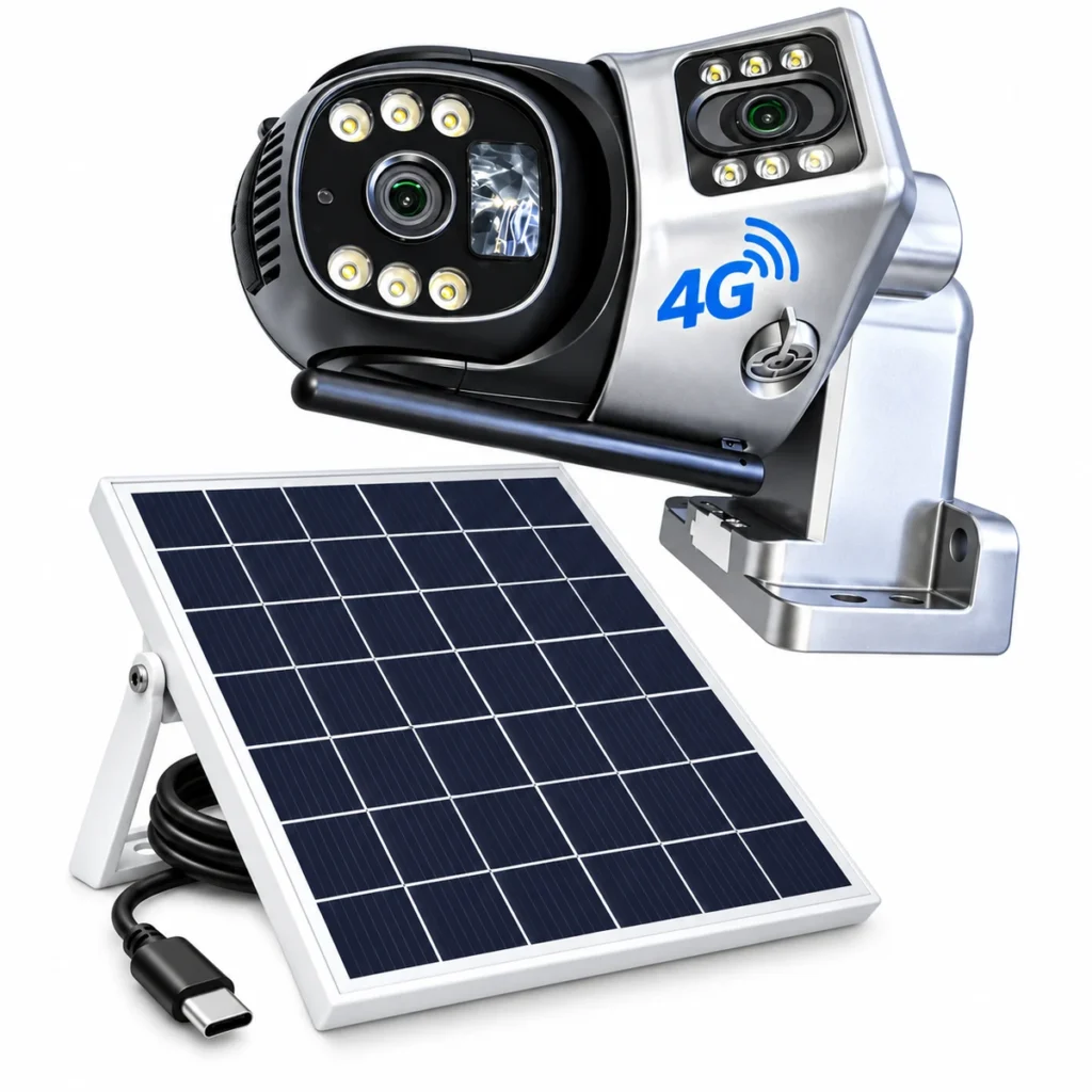 V380 Pro dual lens 4G solar PTZ security camera