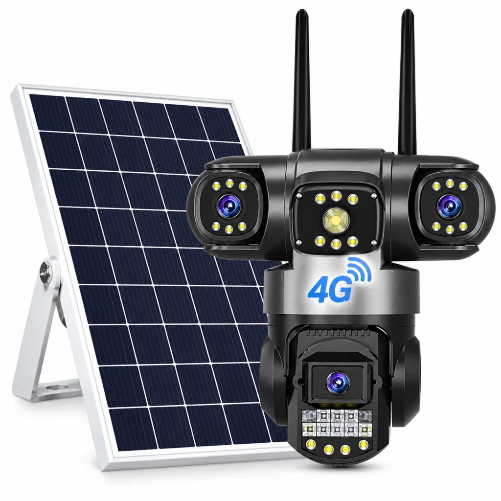 V380 Pro triple lens 4G solar PTZ security camera