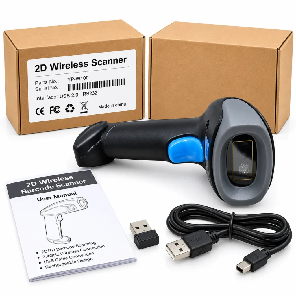 YP-W100 2D wireless barcode scanner for 1D QR and USB scanning